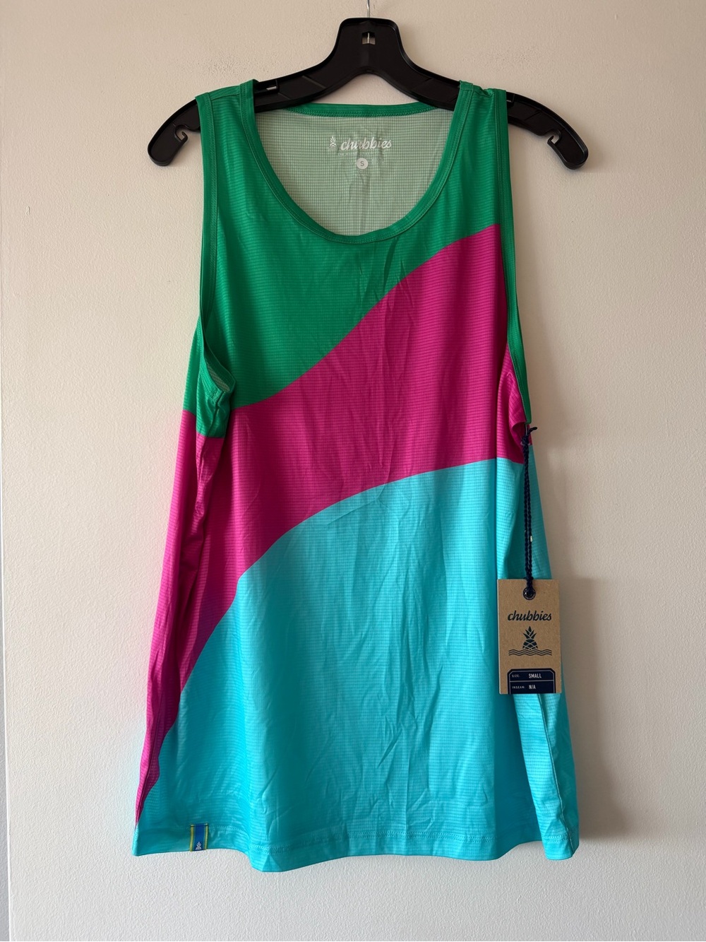 NWT Chubbies Colorblock Performance Tank Top Small | Green Magenta Turquoise